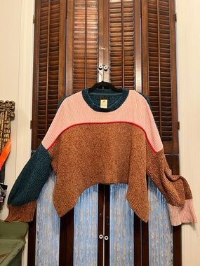 Urban Outfitters Colorblock Crewneck Sweater in Pink, Brown & Teal